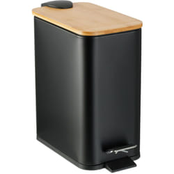 Relaxdays - Poubelle de salle de bain, 5 litres, métallique, seau intérieur amovible, couvercle en bambou, noire