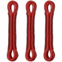 Lot de 3 cordes à linge, 20 m, noyau en acier, pvc, extra solide, à tendre, rouge - Relaxdays