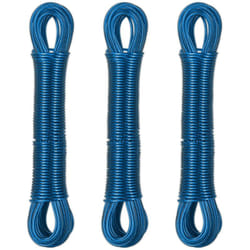 Relaxdays Lot de 3 cordes à linge, 20 m, noyau en acier, PVC, extra solide, à tendre, bleu