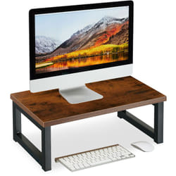 Relaxdays - Organiseur pour écran de pc, rehausseur pour le bureau, HxLxP: 15x40x23 cm, design industriel, marron - noir