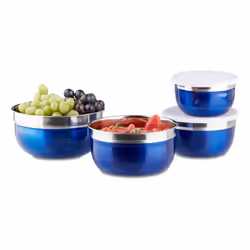 Relaxdays 4052025969257, Ensemble de bols, Rond, Acier inoxydable, Bleu, Argent, Blanc, Plastique