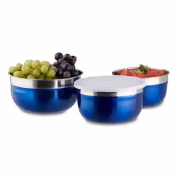 Relaxdays 10020831_45, Bol, Rond, Bleu foncé, Argent, Acier inoxydable, Plastique, 3 pièce(s)
