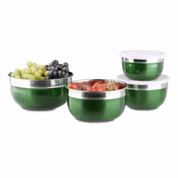 Relaxdays 4052025969288, Ensemble de bols, Rond, Acier inoxydable, Vert, Argent, Blanc, Plastique