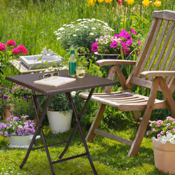 Relaxdays Table pliante de jardin BASTIAN, pour le camping, pratique, H x L x P : 74 x 61,5 x 61,5 cm, marron