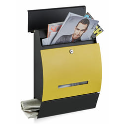 Relaxdays - Boîte aux lettres murale avec compartiment journaux design moderne DIN-A4 HxlxP: 45 x 35 x 11 cm, noir-jaune