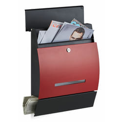 Relaxdays - Boîte aux lettres murale avec compartiment journaux design moderne DIN-A4 HxlxP: 45 x 35 x 11 cm, noir-rouge