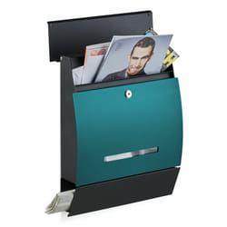 Relaxdays - Boîte aux lettres murale avec compartiment journaux design moderne DIN-A4 HxlxP: 45 x 35 x 11 cm, noir-vert