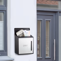 Relaxdays Boîte aux lettres murale moderne en acier bicolore design HxlxP: 33 x 35 x 12,5 cm fente porte DIN-A4, noir-blanc