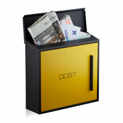 Relaxdays - Boîte aux lettres murale moderne en acier bicolore design HxlxP: 33 x 35 x 12,5 cm fente porte DIN-A4, noir-jaune