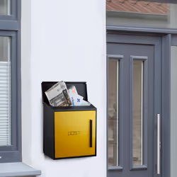Relaxdays - Boîte aux lettres murale moderne en acier bicolore design HxlxP: 33 x 35 x 12,5 cm fente porte DIN-A4, noir-jaune