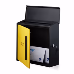 Relaxdays - Boîte aux lettres murale moderne en acier bicolore design HxlxP: 33 x 35 x 12,5 cm fente porte DIN-A4, noir-jaune