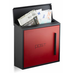 Relaxdays - Boîte aux lettres murale moderne en acier bicolore design HxlxP: 33 x 35 x 12,5 cm fente porte DIN-A4, noir-rouge