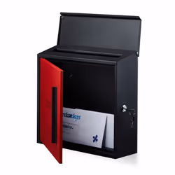 Relaxdays - Boîte aux lettres murale moderne en acier bicolore design HxlxP: 33 x 35 x 12,5 cm fente porte DIN-A4, noir-rouge