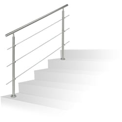 Relaxdays - Rampe d'escalier en inox pour extérieur 1,5 de long 2 poteaux et 3 tringles, argenté
