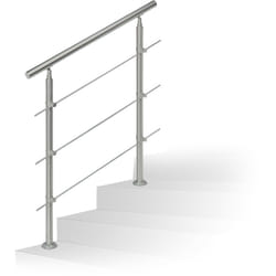 Relaxdays - Rampe d'escalier en inox pour extérieur 1,0 de long 2 poteaux et 3 tringles, argenté