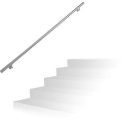 Relaxdays - Main courante, inox 201, rampe d'escalier rond, intérieur & extérieur, 200 cm, ø 38 mm, support mural, argenté