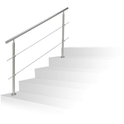Relaxdays - Rampe d'escalier en inox pour extérieur 1,5 de long 2 poteaux et 2 tringles, argenté