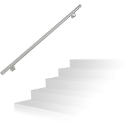Relaxdays - Main courante, inox 201, rampe d'escalier rond, intérieur & extérieur, 150 cm, ø 38 mm, support mural, argenté