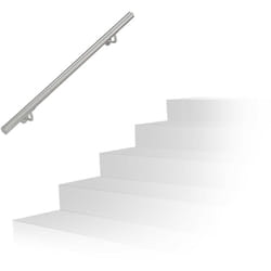 Relaxdays Main courante, inox 201, rampe d'escalier rond, intérieur & extérieur, 100 cm, Ø 38 mm, support mural, argenté