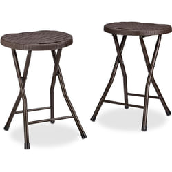 Tabouret de jardin lot de 2 bastian pliant plastique optique rotin balcon terrasse rond résistant HxlxP: 45 x 32,5 x 29 cm, marron - Relaxdays