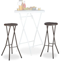 Tabouret pliant de jardin bastian lot de 2 sans dossier résistant hauteur 80 cm chaise de bar plastique optique rotin, marron - Relaxdays
