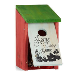 Relaxdays - Nichoir à oiseaux home sweet home pour petits oiseaux bois porte HxlxP 21,5 x 12 x 15,2 cm à suspendre, vert rouge