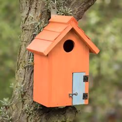 Relaxdays - Nichoir à oiseaux en bois forme de petite maison avec porte abri refuge HxlxP: 24,3 x 17 x 12 cm, orange