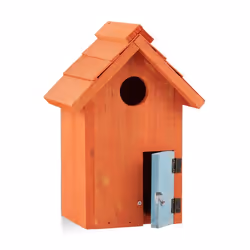 Relaxdays - Nichoir à oiseaux en bois forme de petite maison avec porte abri refuge HxlxP: 24,3 x 17 x 12 cm, orange