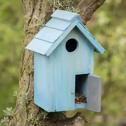 Relaxdays - Nichoir à oiseaux en bois forme de petite maison avec porte abri refuge HxlxP: 24,3 x 17 x 12 cm, bleu clair