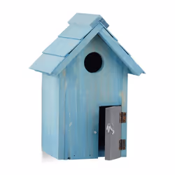 Relaxdays - Nichoir à oiseaux en bois forme de petite maison avec porte abri refuge HxlxP: 24,3 x 17 x 12 cm, bleu clair
