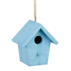 Relaxdays - Maison à oiseaux nichoir perchoir en bois coloré à suspendre HxlxP: 16 x 15 x 11 cm, bleu