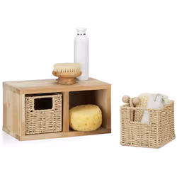 Cette étagère cube avec paniers en bois de noyer est un accroche-regard pour votre pièce. Le design simple mais élégant se fo ...