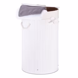 Relaxdays 10019051_49, 70 L, Rond, Bambou, Coton, Polyester, Blanc, Blanc, Bambou