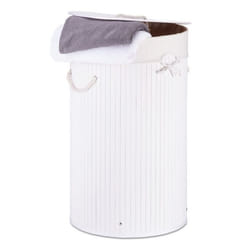 Relaxdays 10019051_49 panier à linge 70 L Rond Bambou, Coton, Polyester Blanc