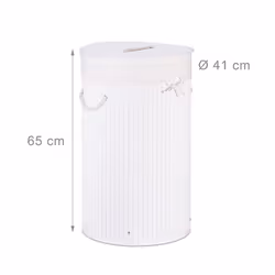 Relaxdays 10019051_49 panier à linge 70 L Rond Bambou, Coton, Polyester Blanc