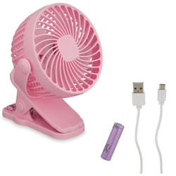 Relaxdays - Petit ventilateur, 3 niveaux de vitesse, pivotant, pince, silencieux, pour bureau, voiture, port usb, rose