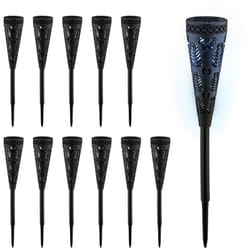 Relaxdays - Lampe solaire pour extérieur, set de 12, originale, ressemble à une torche, avec piquet, hd : 41x7 cm, noire