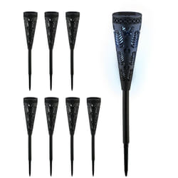 Relaxdays - Lampe solaire pour extérieur, set de 8, originale, ressemble à une torche, avec piquet, hd : 41x7 cm, noire
