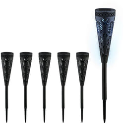 Relaxdays - Lampe solaire pour extérieur, set de 6, originale, ressemble à une torche, avec piquet, hd : 41x7 cm, noire