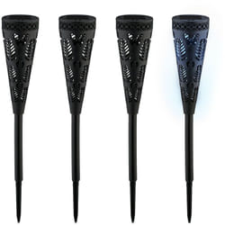 Relaxdays - Lampe solaire pour extérieur, set de 4, originale, ressemble à une torche, avec piquet, hd : 41x7 cm, noire