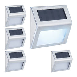 Relaxdays Lampe solaire pour extérieur set de 5 montage mural éclaire maison/jardin LED lumière blanche argentée