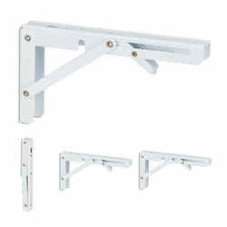 Lot de 4 équerres murales, fixations pliables, pour le mur, supports, métal, HxLxP : 11x3x20 cm, blanc - Relaxdays