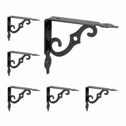 Lot de 6 équerres murales, supports pour le mur, métal, cornières à fixer, HxLxP : 11x2,5x14 cm, noir - Relaxdays