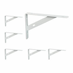 Lot de 6 équerres murales, supports pour le mur, métal, cornières en métal, HxLxP : 9,5x1,5x15 cm, blanc - Relaxdays