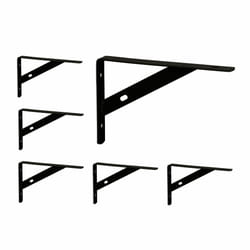 Lot de 6 équerres murales, supports pour le mur, métal, cornières en métal, HxLxP : 9,5x1,5x15 cm, noir - Relaxdays