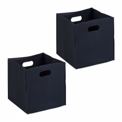 Relaxdays Lot de 2 boîtes de rangement caisses pliables HxLxP : 30x30x30 cm poignées bacs en feutre à plier noir