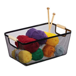 Relaxdays Panier de rangement poignées bois rectangulaire corbeille métal HxLxP : env. 165x37x225 cm déco noir