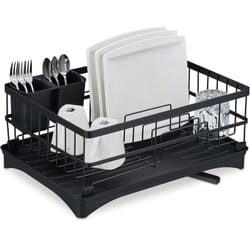 Relaxdays - gouttoir pour la vaisselle (assiettes, tasses, bols, etc), avec caniveau, hlp : 18 x 42 x 30 cm, noir