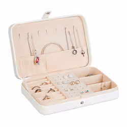 Relaxdays 10045731_49, 210 mm, 145 mm, 45 mm, 260 g, Boîte à bijoux, Beige, Blanc