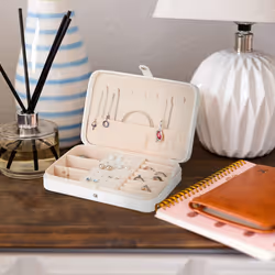 Relaxdays Boîte à bijoux, système de rangement pratique, pour bagues et chaînes, voyages, HLP 4,5x21x14,5 cm, banche